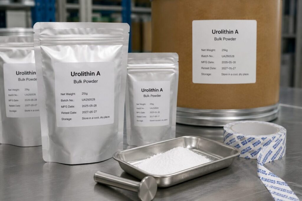 Urolithin A sample pouches prepared for supplement brand evaluation